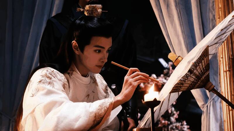 两位角色在庭院中对峙的紧张场面