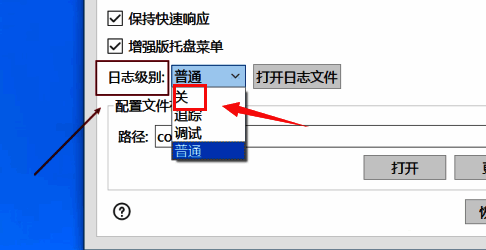 Snipaste常规设置中日志级别选项已设置为关闭状态