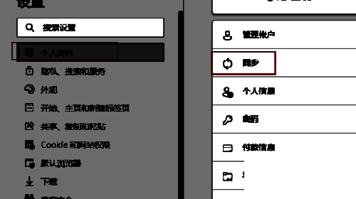 Edge浏览器个人资料页面截图，左侧导航栏包含同步选项
