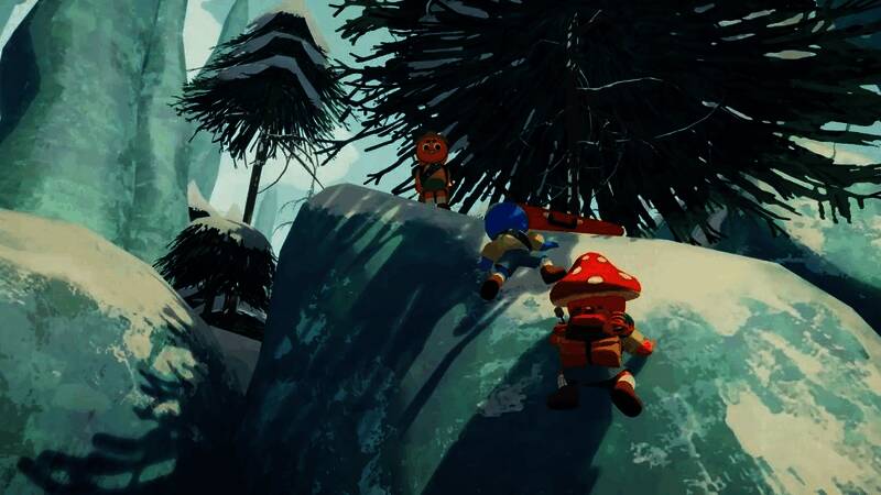 《PEAK》游戏画面展示角色攀爬场景，卡通风格充满趣味性