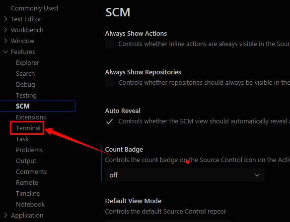 终端设置界面截图，展示了包含多个配置选项的页面
