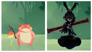 神兽蛙灵与孙小圣同框展示图，造型华丽且充满战意