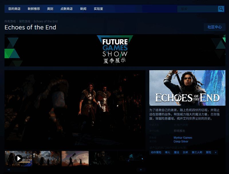 Steam商店页面截图，展示《Echoes of the End》的游戏封面与价格信息