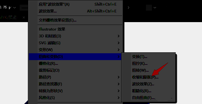 效果菜单选项截图，突出显示扭曲和变换类别