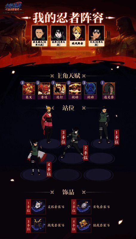 忍者技能配合演示图，展示阵容协同效果