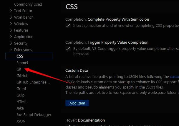 VSCode 设置面板中 Git 区域选项截图，突出显示 Format Indent Inner HTML 勾选状态