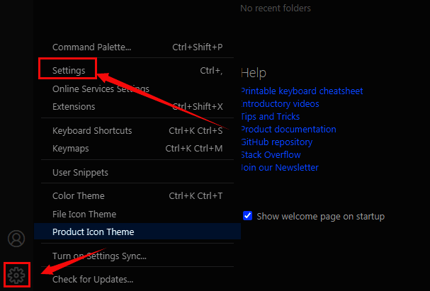 VSCode设置界面截图，显示terminal选项位置