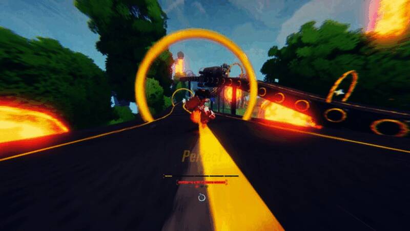 游戏截图展示高速跑酷动作，场景不断崩塌