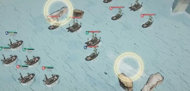 游戏技能释放特效演示画面，展现洪水冲击与火攻叠加的震撼视觉效果