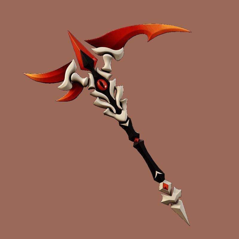 锯鳐·战争之镰武器皮肤闪耀暗金色光芒，刀刃锋利如裂痕般撕裂空气