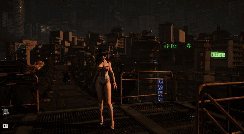 《剑星》中「海潮女仆」服装正面展示，蓝色为主色调的紧身战斗服，细节装饰精致