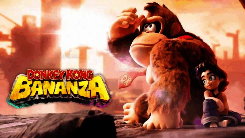 咚奇刚新作宣传图，主角咚奇刚手持香蕉，背景为卡通风格丛林场景