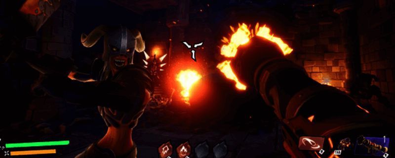 游戏封面图展示主角手持未来感武器，背景为北欧风格奇幻场景