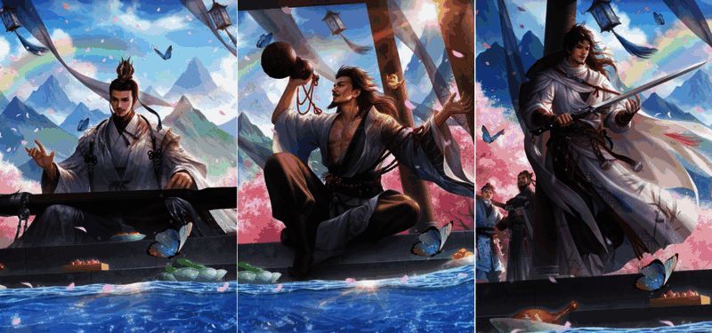 三国杀新武将立绘展示，分别为友诸葛亮、友庞统、友徐庶，背景为三国战争场景