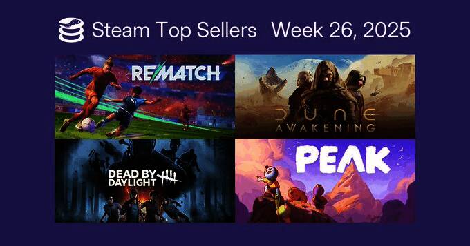 Steam周销量排行榜Top 10完整榜单截图，图表清晰显示各游戏排名情况