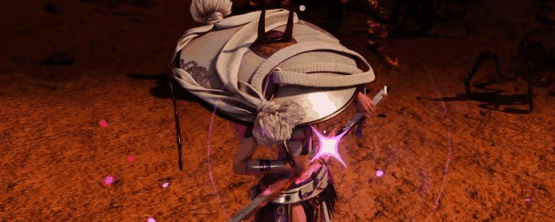 红莲挥舞巨刃，身姿凌厉，背景为暗红色调的战斗场景