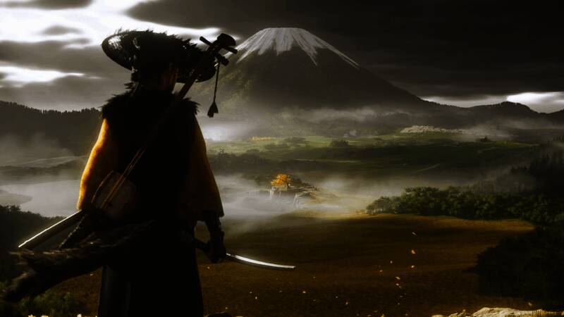 笃与神秘NPC对话的画面，背景为神社遗迹，气氛神秘庄重