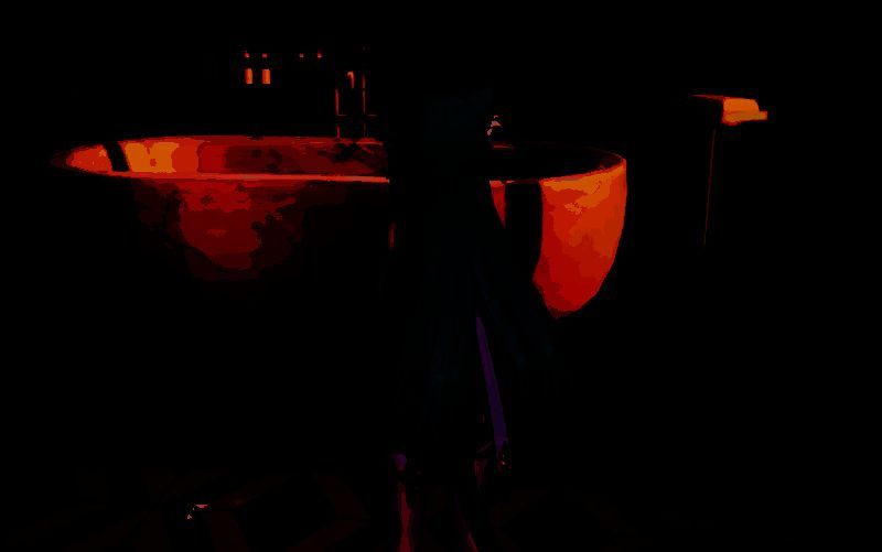 峰林别墅后院花园场景，绿植环绕，喷泉点缀其间