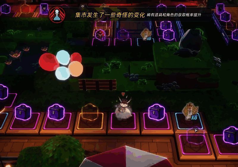 玩家角色在棋盘场景中投掷骰子的动态演示