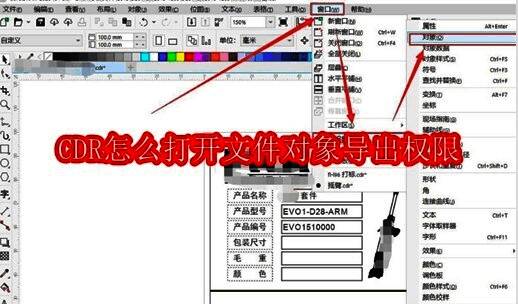 CorelDRAW主界面，顶部菜单栏显示窗口选项与泊坞窗设置