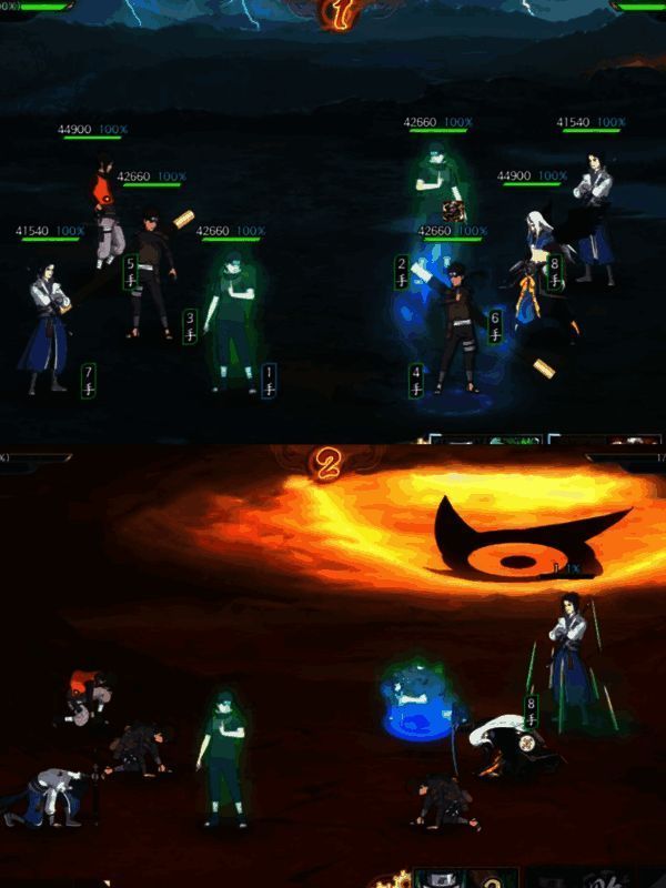 竞技场实战截图，双方忍者激烈交锋