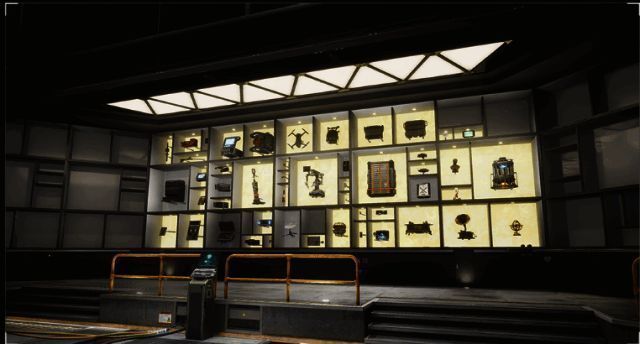 收藏馆系统界面展示，多个展柜分区与个性化陈列