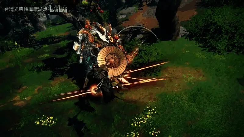 伞刃发动连招效果展示，画面中可见能量槽逐步填满