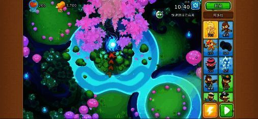 魔法林地地图全景展示，森林环境中布满防御塔与敌人路径