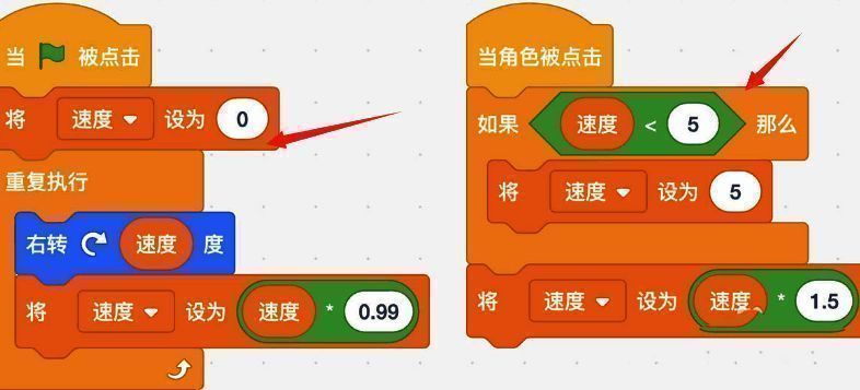 编程命令面板显示完整的旋转控制代码块组合
