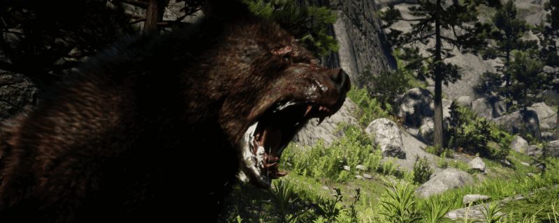 游戏中玩家与传说灰熊激烈对峙的瞬间，画面紧张感十足