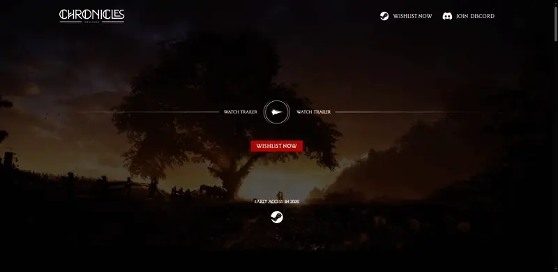 官方网站界面截图，展示游戏LOGO与简洁大气的导航栏设计