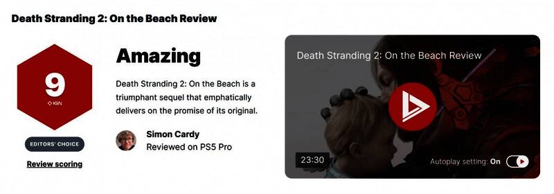 《死亡搁浅2》游戏封面与评分展示