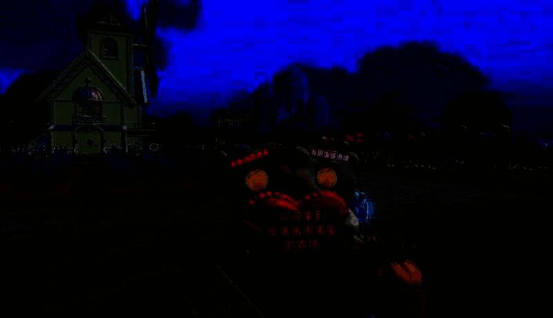 农场场景中摆放着双人门牌，两只小熊亲密依偎的雕塑造型