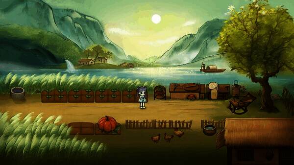 游戏场景截图，展现一座古色古香的中式庭院，人物身着传统汉服