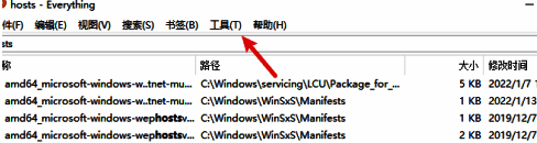 Everything主界面顶部工具按钮示意图