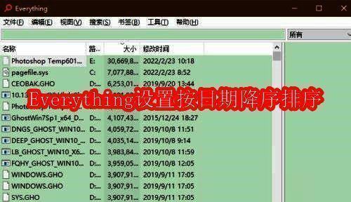 Everything软件主界面展示，界面简洁，显示搜索框与文件列表