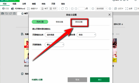 其他设置选项卡下显示开启首页免费阅读选项