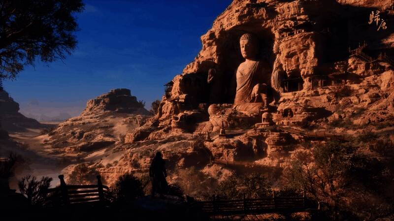 游戏中的丝绸之路场景，沙漠商队穿行于古道之间，远处可见古城遗迹