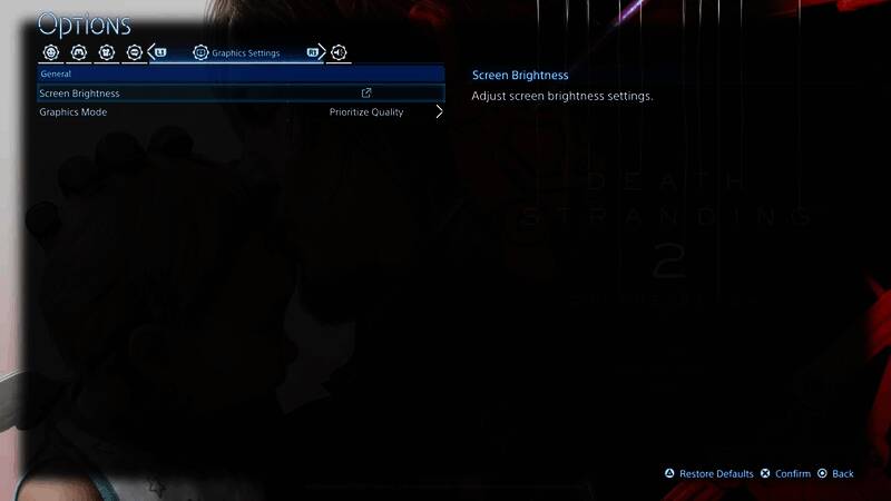 《死亡搁浅2》游戏设置菜单截图，展示图形模式选项界面