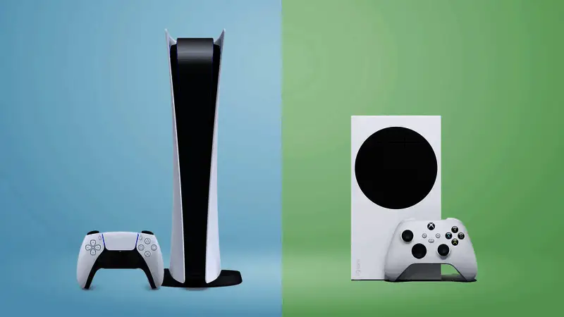 PS6与下一代Xbox概念图展示，两款主机外观设计简洁现代，带有未来科技感