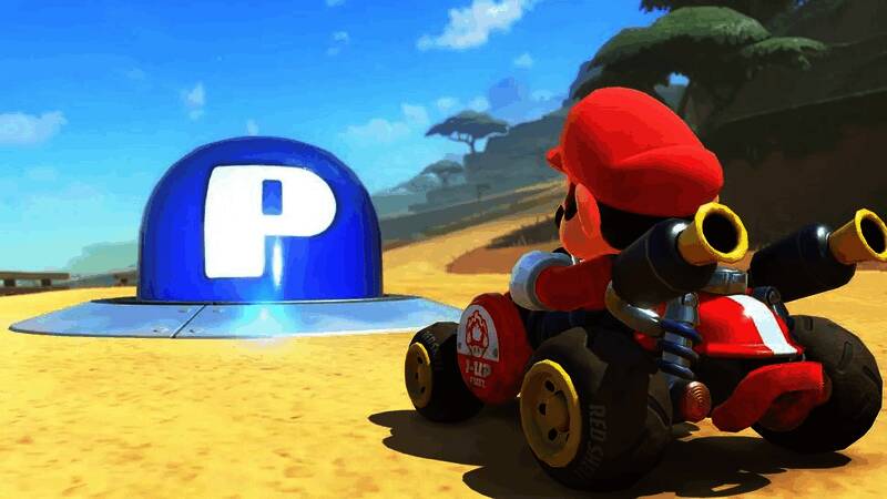 《马里奥赛车：世界》自由漫游地图界面展示，清晰标注多个挑战点位