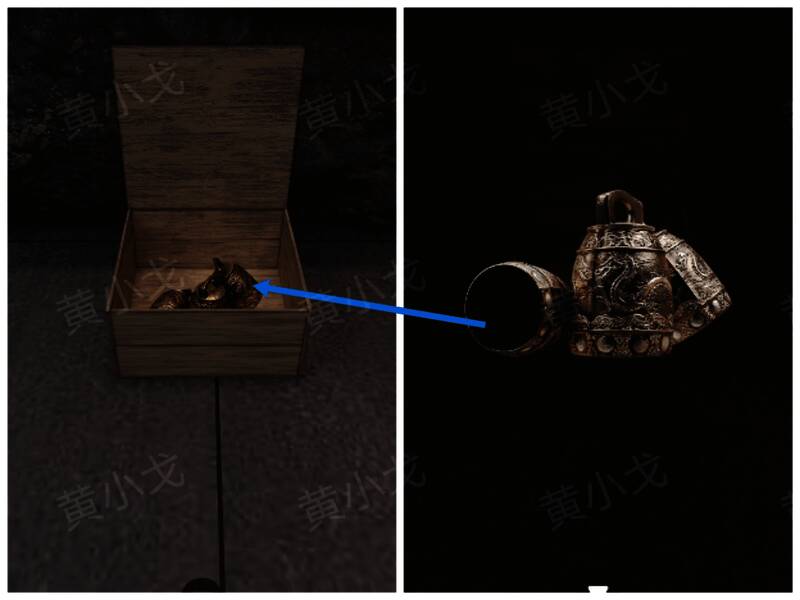 打开的箱子内部，编钟道具清晰可见