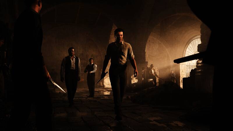 游戏封面艺术图，呈现主角恩佐冷峻坚毅的眼神与身后隐约可见的西西里小镇轮廓