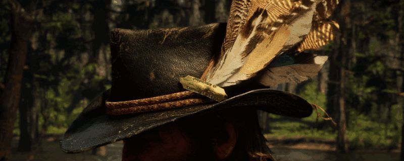 赌徒帽特写展示，帽顶装饰有彩色羽毛与金属饰片