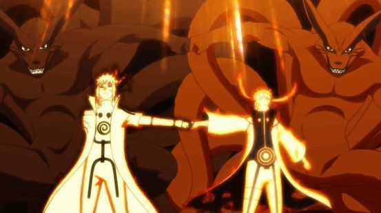 水门开启九尾查克拉模式，与鸣人共同对抗强敌