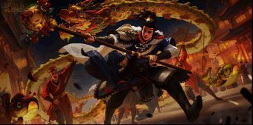 谋张绣与巨龙共舞，金色光芒环绕，象征祥瑞降临