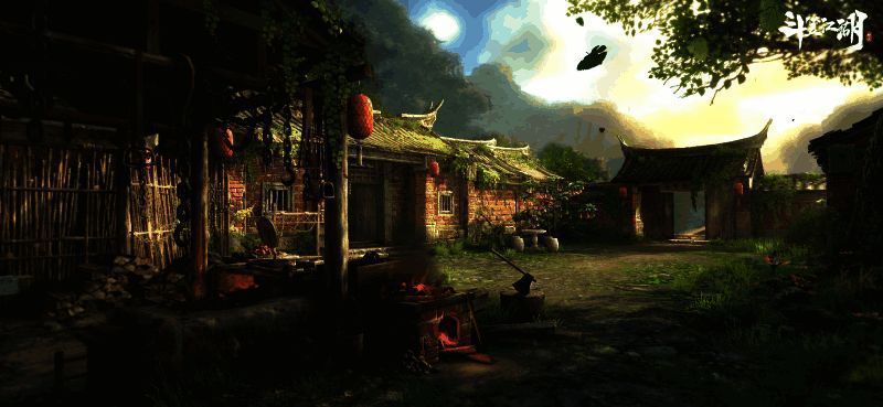 游戏地图全景展示，山水城池错落有致，充满东方古典气息