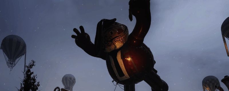 狂欢花园场景截图，小女孩站在花朵中间，周围环绕着彩色气球