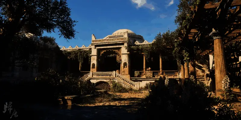 密林深处光影交错，藤蔓缠绕，隐约可见隐藏的古老遗迹与神秘符号