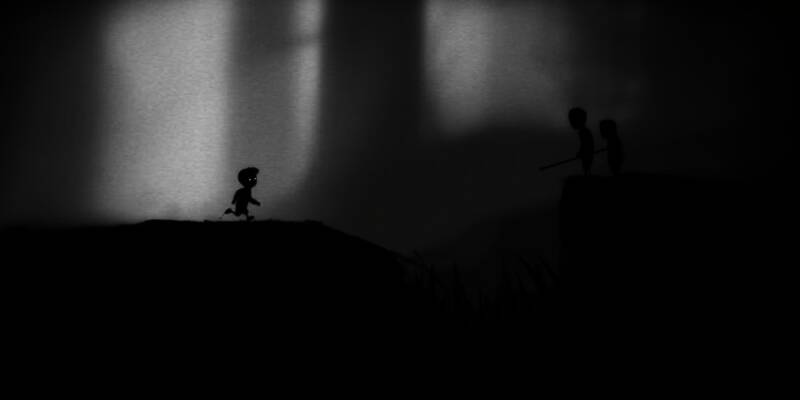 《地狱边境》游戏画面，主角小男孩在黑暗森林中探索